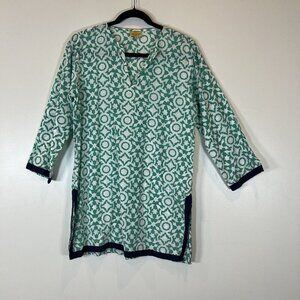 Roberta Roller Rabbit V Neck Tunic Swim Cover Up Top Green Shirt Women's S